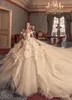 Julia Kontogruni Vintage bröllopsklänningar från axelns spets 3D blomman appliqued lyxiga land bröllopsklänning fjäder brudklänningar 4315
