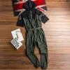 ABOORUM, monos con pechera para hombre, pantalones de correr con capucha de retazos de manga corta, monos de moda, monos verde militar con cinturón R3433