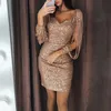 Summer Fashion Sexy V-neck Sparkling Tassel Long-sleeved Slim Bag Hip Dress Club Party Casual Dress S-3XL