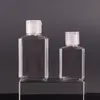 30ml 60ml garrafa de plástico PET vazia com tampa flip garrafa de forma quadrada transparente para maquiagem fluido descartável gel desinfetante para as mãos