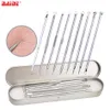 9 In 1 roestvrijstalen poeder Acupunctuur Dubbele Hoofd Teasing Acne Pijnlijke Performance Acne Puistjes Naald Blackhead Beauty Kit 400Set / Lot