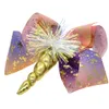 8 Color 6" Big Unicorn Hair Bow With Clip Colorful Print Barrettes Gilded Kids Party Christmas Gift