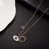 Blaue Evil Eye-Anhänger-Halskette, Roségold, Türkei, Damen-Titanium-Stahl-Schmuck für Mädchen, modische Strass-Halskette mit Gliederkette