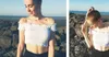 Topy Moda Moda Chic Off Ramię Biała Crop Top Wzburzyć Sexy T Shirt Kobiety Letni Koszulki Koszulki Kobiet Krótkie Gorące Topy Trend Trend