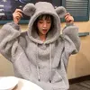Kawaii Women Hoodies Pullover Girl Winter Loose Fluffy Bear Ear Hoodie Hooded Jacket Warm Outerwear Coat cute sweatshirt Girls