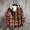 Long Sleeve Thickening Hooded Plaid Shirt Warm Winter Shirts Men Plus Size Oversize Thick Flannel Mens Casual Clothing II50CS