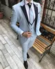 Senaste design blå 3 stycken män kostym prom touxedo slim fit notch lapel brudgum bröllop kostymer för män custom blazer terno masuclino