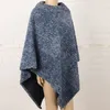Mode Plus Size Women's Polyester Plaid Cardigan Turtleneck Cape Batwing Sleeve Sticka Poncho Sweater Kvinna Stripes Scarf