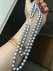 Noué à la main 2 brins 8-9mm gris collier de perles d'eau douce chandail chaîne longue 43-48cm bijoux de mode