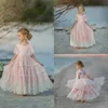 Pink Bohemian Flower Girl Dresses For Weddings Ruffle Lace Little Girls Pageant Dress Jewel Neck Short Sleeve First Holy Communion Dresses