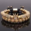 2pcs/set Charm Luxury Gold Bracelet Men Male Stainless Steel Beads Crown Cz Zircon Braided Female pulseira Gift Valentine's Day Holiday Christmas