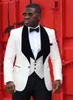 High Quality One Button Ivory Groom Tuxedos Velvet Shawl Lapel Men Suits Wedding/Prom/Dinner Best Man Blazer (Jacket+Pants+Vest+Tie) W433