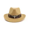 British Wool Felt Trilby Jazz Cowboy Fedora Hats Cow-head Leather Band Decor Men Women Wide Brim Panama Sun Cap Carnival Fedoras