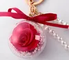 Porte-clés en boule acrylique, fleur de Rose préservée, pompon de fleur immortelle, cadeau romantique pour la saint-valentin, anniversaire, 12177