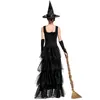 Fashion-Gothic Halloween Klänning Kostym Sexig Häxa Vampyr Kostym Kvinnor Svart Masquerade Party Ghost Cosplay Klänning + Hat + Armband