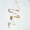 Arrefecer leal 22 K 24 K Baht tailandês Belas Gold Filled Cadeia colar de pingente Cruz Rosario Conta de Rosário / Crucifixo 60CM + 10 cm de comprimento