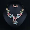 Gorgeous Statement Necklace and Earrings Set with Butterflies Crystal Gold Chain Costume Drag Queen Jewelry for Party Carnival 3 Colors 1 Se