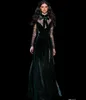 Elie Saab 2019 Velvet Prom Dresses High Neck Long Lengeve Sheap Formal Invinence Gowns Split Lace Approqued A Line Party Dress2837355