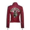 Femmes Sons of Anarchy Vestes En Cuir D'hiver Mince Moto Bomber Veste Manteaux Imprimé Crâne Noir Vin Rouge T190922