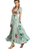 Femmes Floral Imprimer Bouton Up Split Flowy Boho Party Long Maxi Dress Robe De Plage D'été Robe De Cocktail