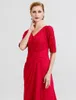 2019 Kırmızı anne Gelin Elbiseler V Boyun Yarım Kollu Dantel Aplike Kat Uzunluk Şifon anneler Elbiseler Artı Boyutu Düğün Konuk Elbise