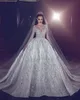 Luxury Beading Wedding Dress Princess Illusion Long Sleeve Wedding Gowns Sexy Deep V Neck Ball Gown Bridal Dresses