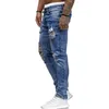 Mens rippade jeans för män casual svart blå mager smala fit denim byxor cyklist hip hop jeans med sexiga holel denim byxor ny#g1