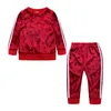 Automne hiver velours enfants bébé filles vêtements ensembles solide à manches longues t-shirts hauts pantalon 2 pièces ensembles de tenue 1-4T livraison directe