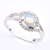 Groothandel 12 stks / partij LuckyShine Nieuwste bruiloften Sieraden Ronde Fire Witte Opaal Gemstone 925 Sterling Verzilverd Weddiing Ring