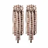 Wholesale-New trendy popular fashion luxury designer exaggerated glittering full rhinestone crystal long tassel stud earrings for women