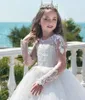 Abito da prima comunione personalizzato per bambina vintage in pizzo bianco avorio personalizzato Abiti da ragazza di fiore manica lunga Abito da ballo per bambini Abito da spettacolo Taglia 2-14Y