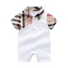 Baby romper infant boys plaid lapel short sleeve jumpsuits newborn kids diaper summer new baby boy cotton climb clothes