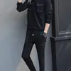 Mäns Tracksuits Mens Mode Svart Sats Vinter Jeans Suit Casual Pullover Man Slim Fit Denim Kläder Full Length Penna Byxor Male Outfit