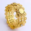 New Luxury Women Big Wide Bangle CARVE THAI BAHT head portrait coin 22 k Fine Solid Gold GF Dubai Jewelry Open Bracelets With CZ Knit flower