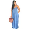 Mode Kvinnor Jean Casual Dresses Loose Lady Boho Backless Summer Long Denim Maxi Dress Strapless Plus Storlek S-3XL