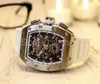 Top Fashion Automatic Mechanical Self Winding Watch Men Silver Dial 41mm Classic Day Date Tonneau Design Wristwatch Casual Rubber Strap Clock 6061