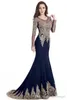 Babyonlinedress Luxury Beads Gold Lace Mermaid Evening Dresses Long Sexy Illusion Back Long Sleeve Prom Party Gowns Charming Eveni2945416