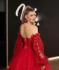 Tulle rosso A Line Abiti da cerimonia per feste da sera Sweetheart Applique in pizzo maniche lunghe Abiti da ballo Bottoni sexy Abito taglie forti4043497