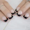 False Nails 24 Pieces Short Nail Art Tips French Sindy With Black Border Elegant Full Cover Fake Prud22