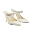 Top grade Linen Patent Leather Mules with Crystal Strap 7cm 10cm Designer Heel With Box eu 34 to 40 tradingbear