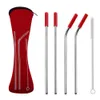 New 4Pcs Reusable Silicone Tips Cover Stainless Steel Straight Bent Drinking Straws With Bag Brush Drop Shipping
