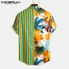 Fashion Men Camisa Hawaiiana Camiseta de manga corta Patchwork rayado Summer Summer Chic Blusa 2020 Beach Camisas Incerun S-5XL 7