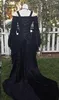 ゴシックスタイル眠っている美容黒いウェディングドレスオフショルダーロングプフィースリーブレースコルセットボディスのウェディングブライダルガウンカスタムプラスサイズ