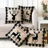 Julkudde Case Cover British Grid Plaid Merry Christmas Crow Kudde Skal Xmas Tree Deer Elk Hem Bil Sofa Dekoration 45 * 45cm E6656