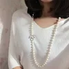 sell 75cm white 89mm natural freshwater pearl glass beads bowknot clasp necklace long sweater chain fashion jewelry6691374