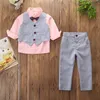 Vår höst Europa Baby Boys Set Kids Bowtie Shirt + Byxor + Waistcoat Gentleman Boy 3pcs Clohting Suit Barn Outfits 14536