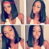 Glamorous Bob Style Virgin Brazilian Straight Hair Wig High Quality Malaysian Indian Peruvian Human Hair Lace Front Wigs / Full Lace Wigs