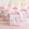 50pc söt dag rosa bröllop fyrkantig godis låda födelsedag baby shower gratis band choklad presentförpackningar party souvenir gästfavörer
