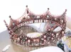 Barock Crystal Princess Full Round Crown Bridal Hair Smycken Cirkel King och Queen Pearl Tiara For Wedding Pagant Party Prom Vintage