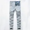 Men's ripped creased light jeans designer long slim trousers with holes mid rise straight size 28-40 high quality315p